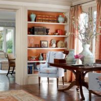 skaista persiku krāsas apvienošanas variants dzīvokļa fotoattēla stilā