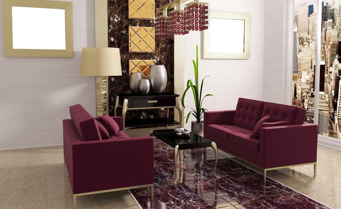 Čalouněný nábytek v interiéru obývacího pokoje
