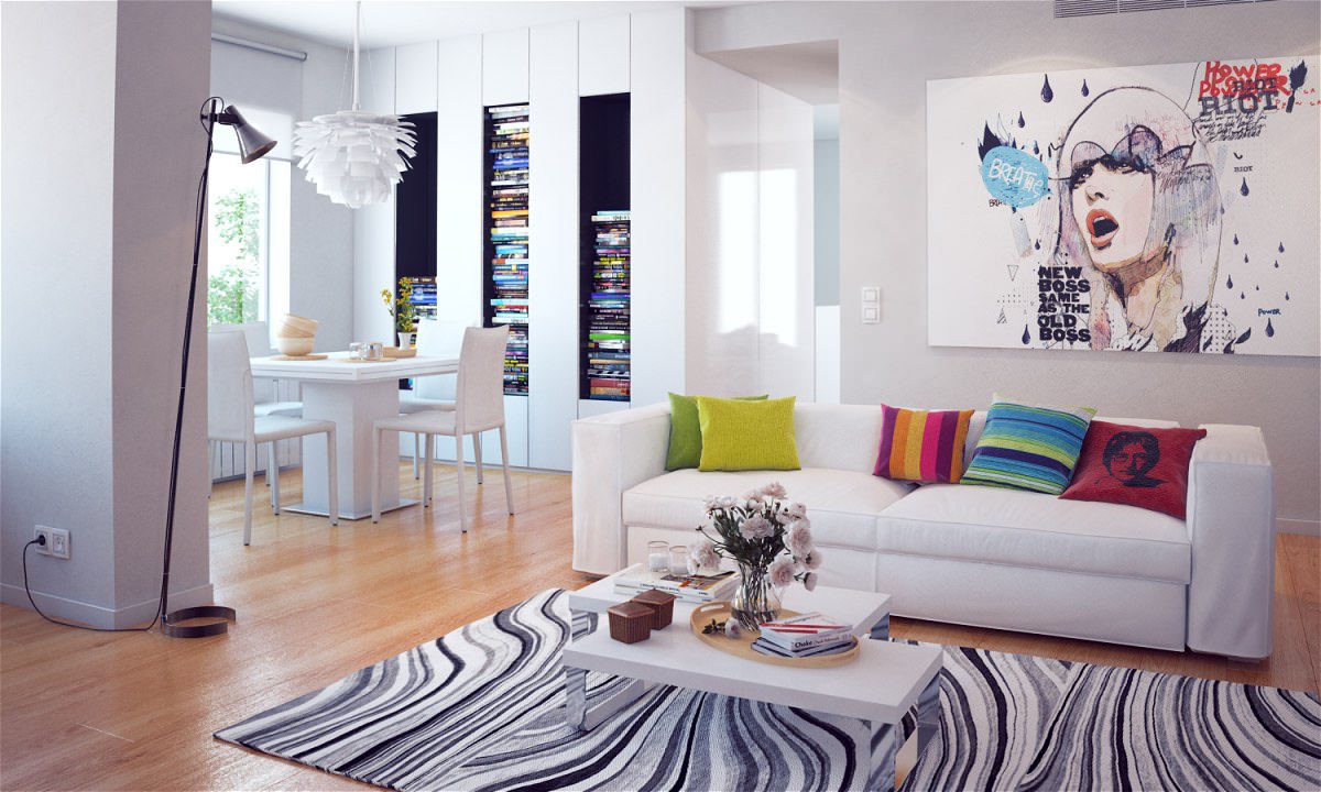 ideea unui decor ușor de apartament în stil pop art