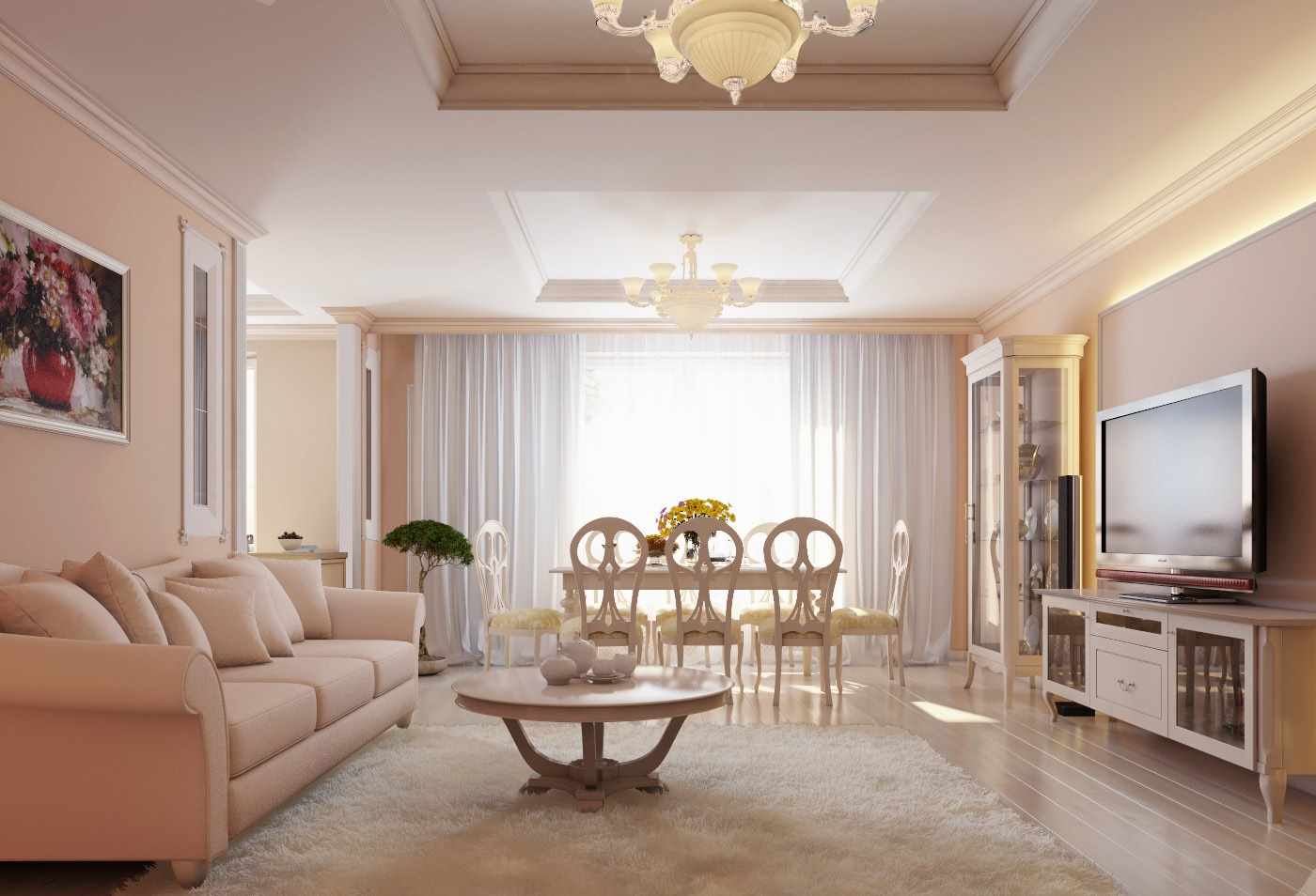идеята за комбиниране на красив прасковен цвят в декора на апартамента