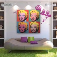 ideja par neparastu istabas dekoru pop mākslas attēla stilā