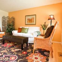 iespēja apvienot spilgtu persiku krāsu dzīvokļa attēla interjerā