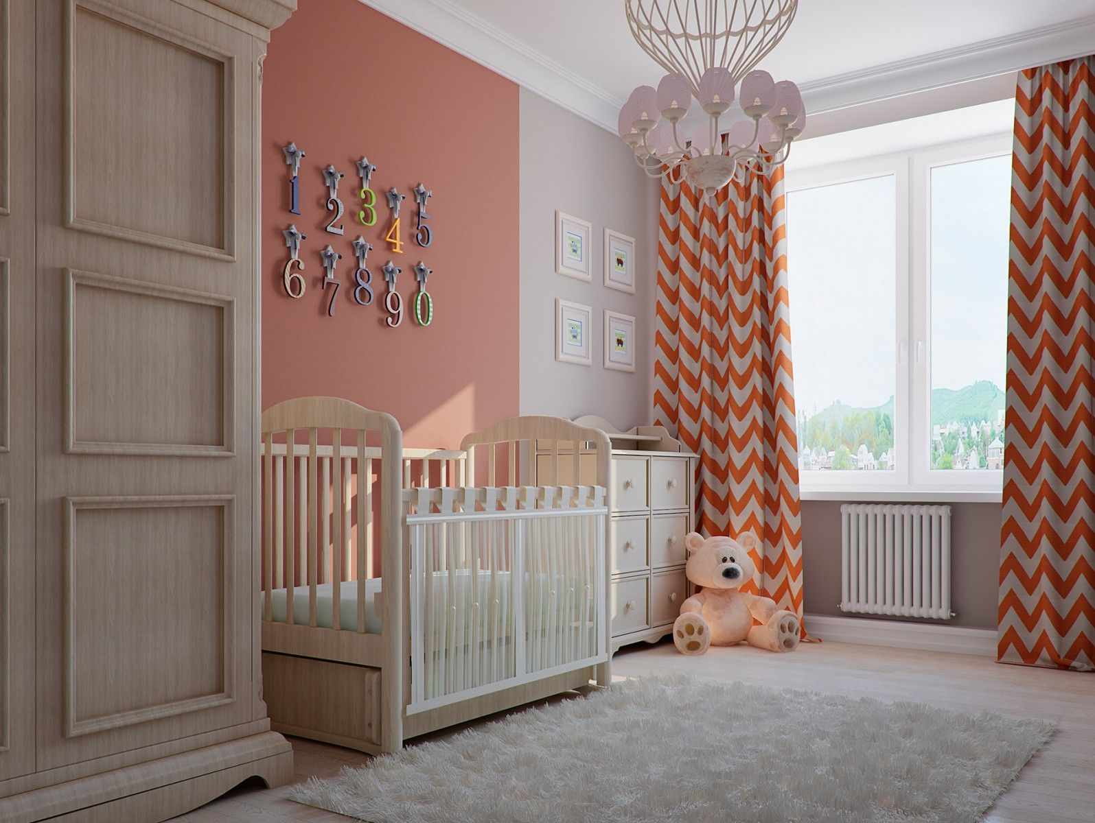 skaista persiku krāsas kombinācija dzīvokļa dizainā