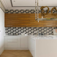 Абстрактни тапети в дизайна на кухненските стени