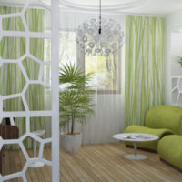 V obývacím pokoji jsou zelené odstíny