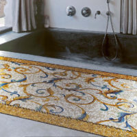 Mozaika vonios kambario grindų dekoracijoje