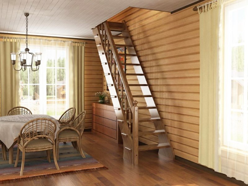 Opțiuni de scări pentru o mică cameră de zi a unei case de țară