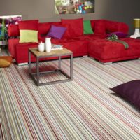 Sarkans šķipsnu krāsas linoleja dīvāns