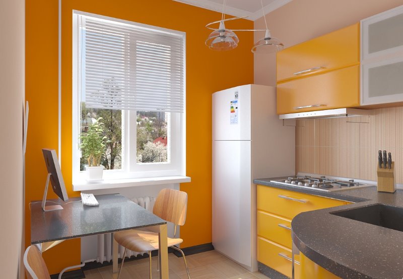 Design interior al bucătăriei în portocaliu