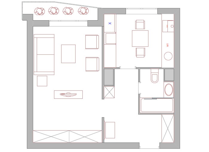 Schema de reamenajare a unui apartament studio pentru o persoană