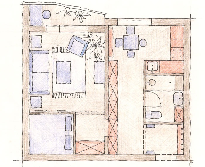Dispunerea unui apartament cu o cameră pentru două persoane