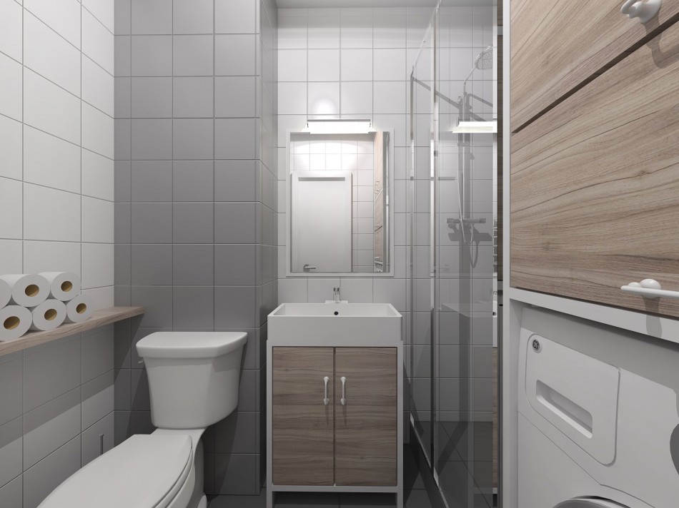 Design de baie într-un apartament cu o cameră a unei case cu panouri