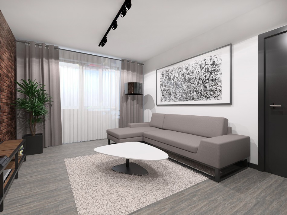 Dzīvojamās istabas dizains paneļu mājas vienistabas dzīvoklī