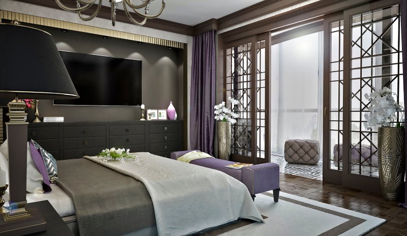 Art Deco dizajn spavaće sobe za muški stan