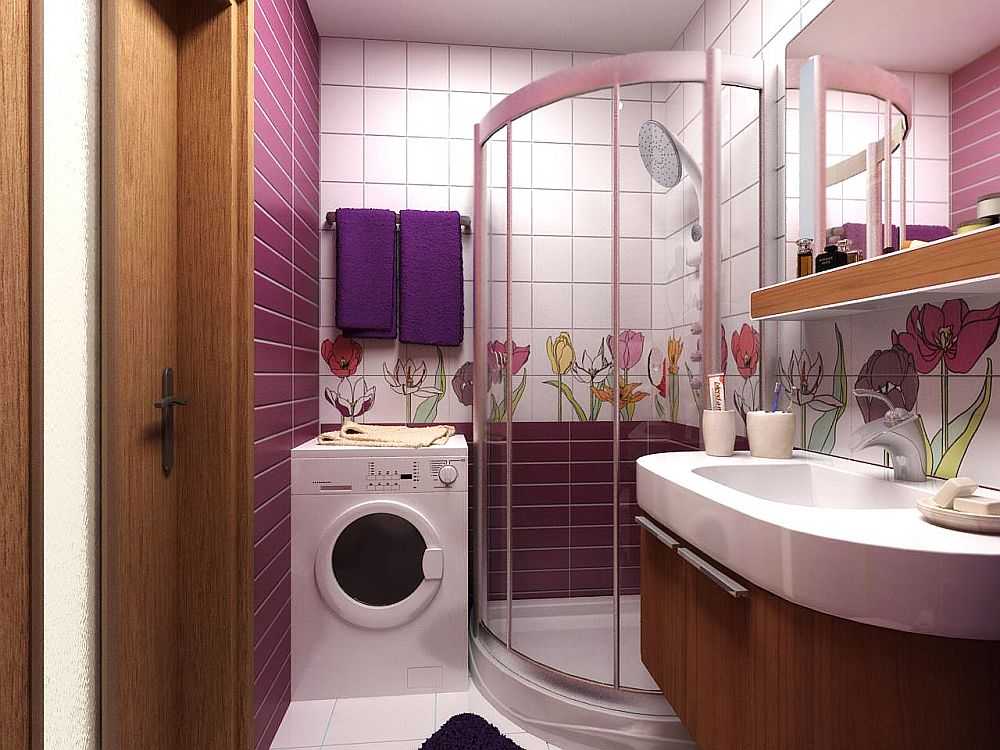 Reka bentuk bilik mandi kecil dengan pancuran mandian dan mesin basuh