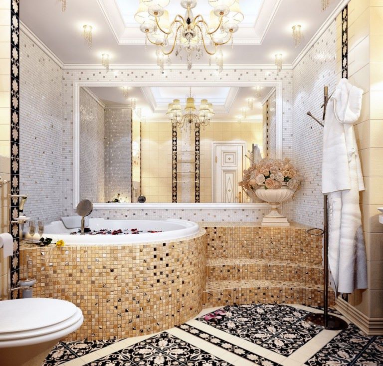 Mozaikinė vonios kambario interjero puošyba