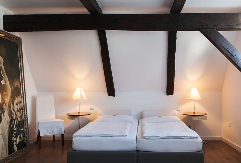 Wooden beams in a German-style bedroom
