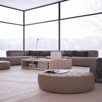 Ferestre panoramice într-un living mare în stil minimalist