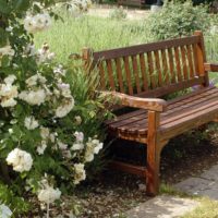 Dřevěná lavička v relaxační oblasti