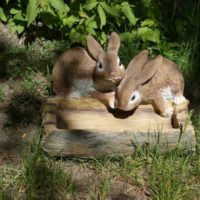 شخصيات من الأرانب البرية مع مغذية لتزيين الحديقة