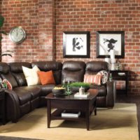 Lederen meubels met zwarte bekleding in de woonkamer van een privéwoning