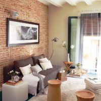Brick vinyl wallpaper on living room wall