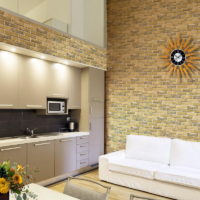 Imitation brick kitchen-living room