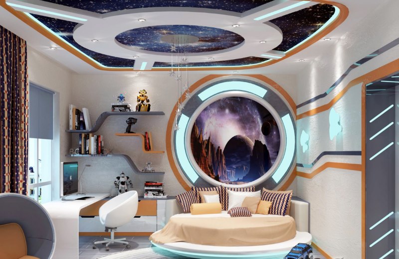 تصميم غرفة للأطفال في نمط الفضاء