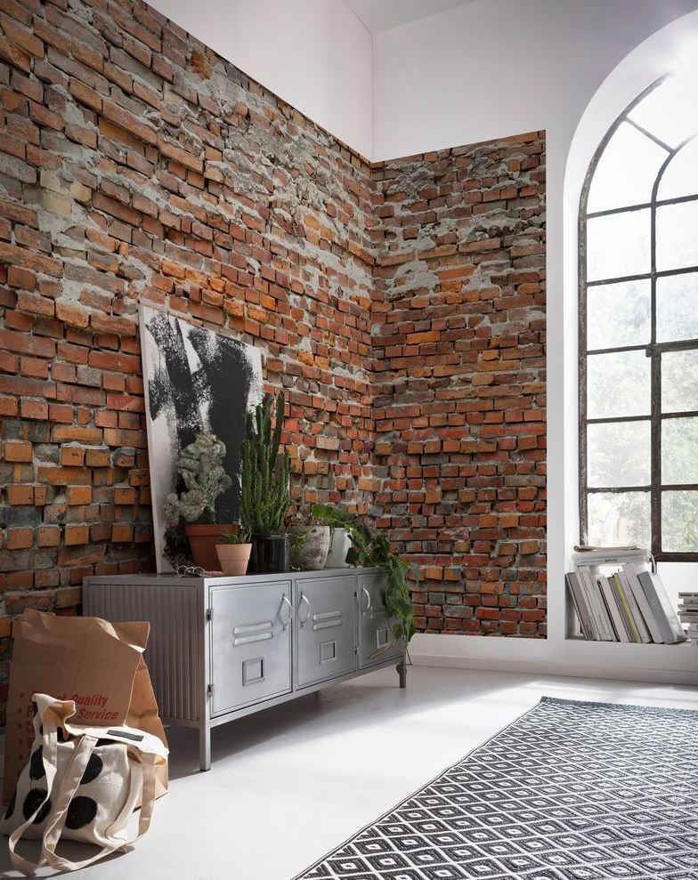 Brick wall in the living room of a private house