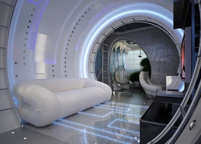 Ruang gaya futuristik dalam ruang tamu