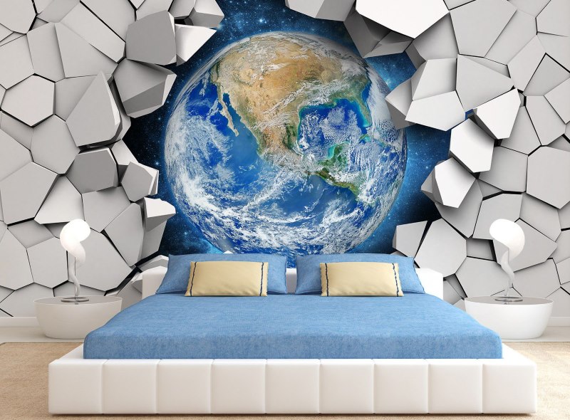 Kosmosa sienas guļamistabas dekors
