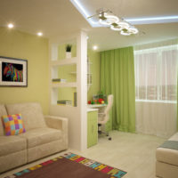 Zelená barva v interiéru kuchyně v obývacím pokoji