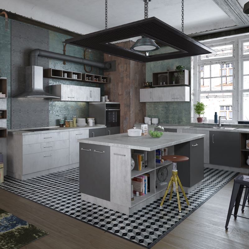 Kitchen design with industrial style island