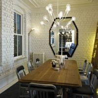 Brick walls in the dining area of ​​the kitchen