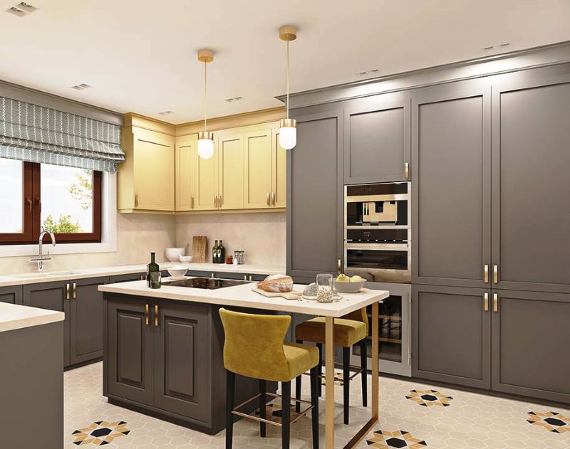 Kombinētās virtuves-dzīvojamās istabas darba zonas dizaina projekts