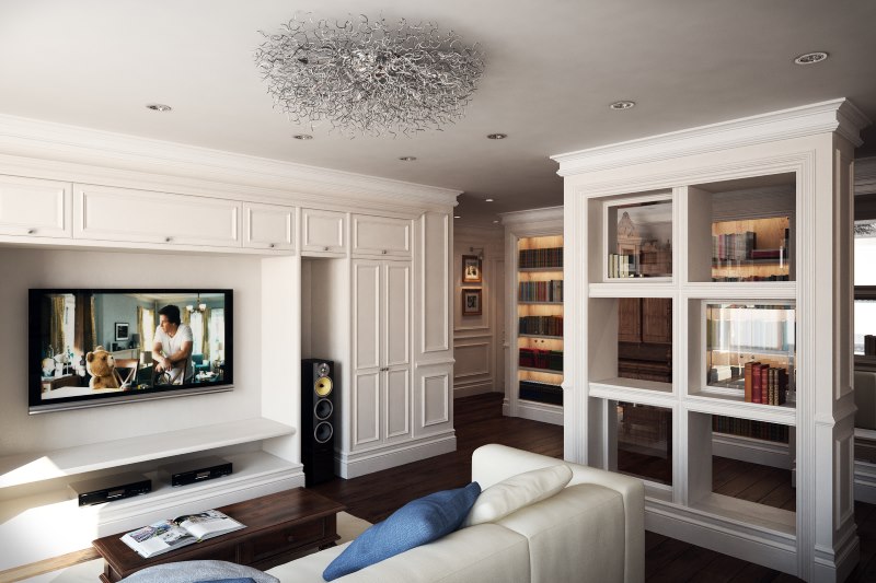 Interiér klasického obývacího pokoje v moderním designu