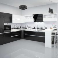 Set dapur sudut hitam dan putih