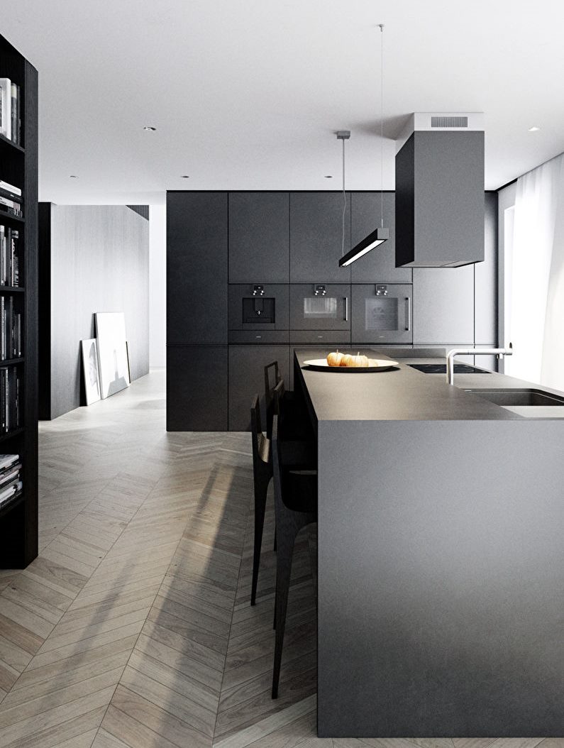 Design de bucătărie alb-negru minimalist