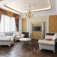 Reljefa griesti klasiskā stila viesistabā