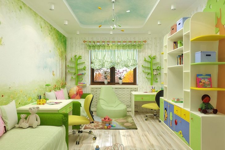 Culoare verde în interiorul camerei copiilor