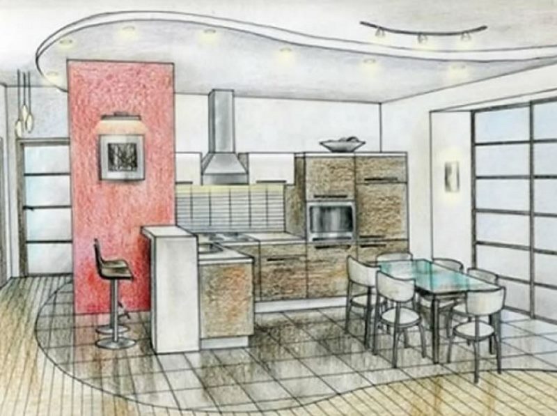 Desen al unui design de bucătărie cu un set de colț