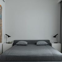 Material textil gri în designul dormitorului