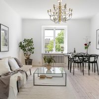 Ruang tamu dalam semangat minimalis Scandinavia