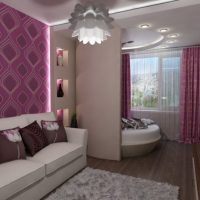 Design pokoje s fialovými závěsy