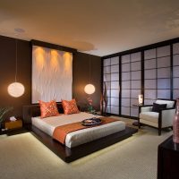 Japāņu stila guļamistabas interjers