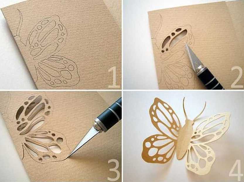 La procedura per tagliare una farfalla decorativa da un pezzo di cartone
