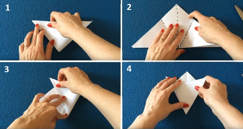 De procedure voor het vouwen van papier bij de vervaardiging van sneeuwvlokken