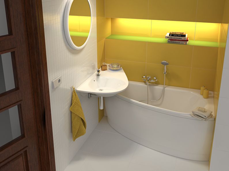 Kompaktas vannas istabas interjers studijas tipa dzīvoklī