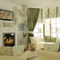 Interiér obývacího pokoje v zelených odstínech