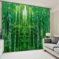 Bambusa mežs ar aizkariem viesistabā